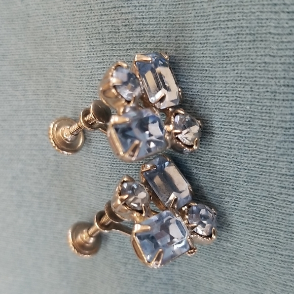 Vtg blue topaz rhinestone earrings - Picture 5 of 6